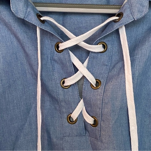 Maven West‎ Blue Denim Lace-Up Blouse S Casual Streetwear Normcore Loose Fit - Picture 3 of 10